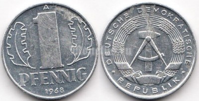 монета Германия 1 пфенниг 1968 год