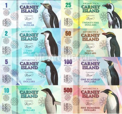 Набор из 8-ми бон Остров Карней 2016 год Пингвины