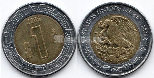 монета Мексика 1 песо 2005 года