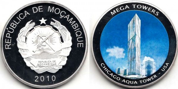 Мозамбик монетовидный жетон 2010 год - Башня Aqua в США
