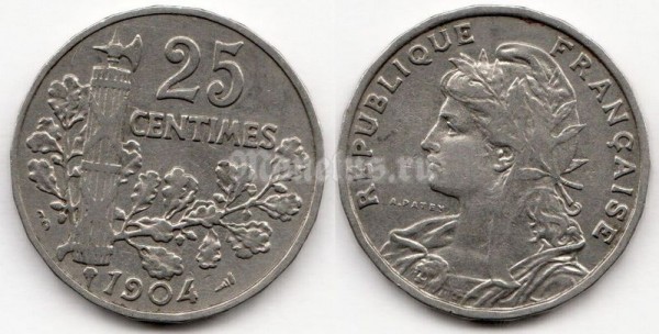 монета Франция 25 сантимов 1904 год