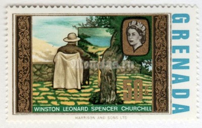 марка Гренада 50 центов "Churchill painting a seascape." 1968 год