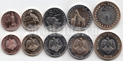 Южный Судан набор из 5-ти монет 2015 год Животные