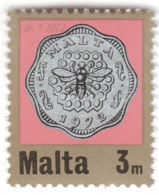 марка Мальта 3 мил "Bee on Honeycomb" 1972 год