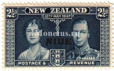 марка Ниуэ 2 1/2 пенни 1937 год Коронация Короля Георг VI