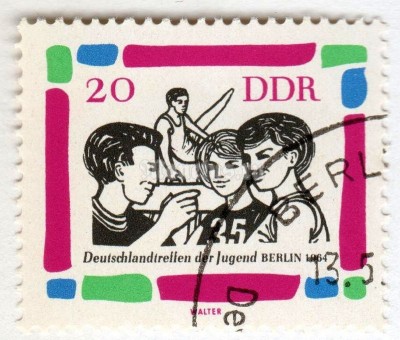 марка ГДР 20 пфенниг "Youth meeting" 1964 год Гашение