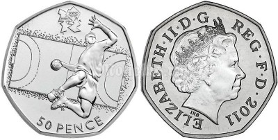 монета Великобритания 50 пенсов 2011 год Летние Олимпийские игры в Лондоне 2012 год - гандбол