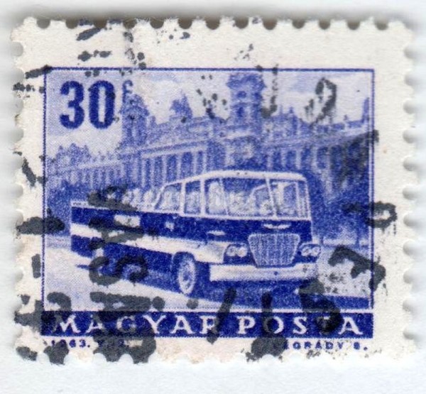 марка Венгрия 30 филлер "Sightseeing bus" 1963 год Гашение