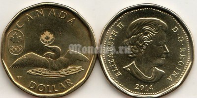 монета Канада 1 доллар 2014 год - XXII зимние Олимпийские Игры в Сочи 2014 - Лаки луни