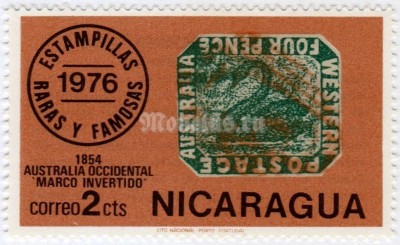 марка Никарагуа 2 сентаво "Stamp Western Australia No. 3a" 1976 год