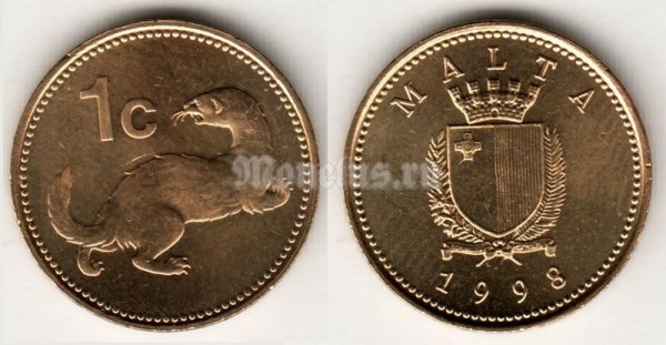 монета Мальта 1 цент 1998 год
