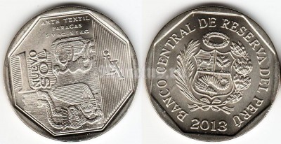 монета Перу 1 новый соль 2013 год Серия богатство и гордость Перу - Текстильное искусство культуры Паракас