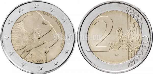монета Мальта 2 евро 2014 год - 50 лет Независимости Мальты