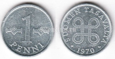 монета Финляндия 1 пенни 1970 год