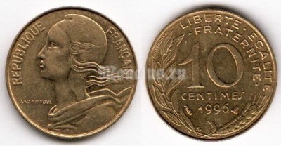 монета Франция 10 сантимов 1996 год