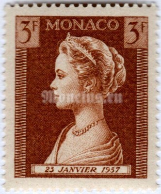марка Монако 3 франка "Princess Grace Patricia (1929-1982)" 1957 год