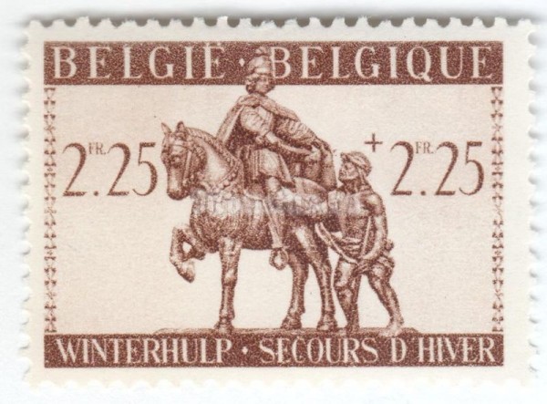 марка Бельгия 2,25+2,25 франка "Statue of St. Martin" 1942 год