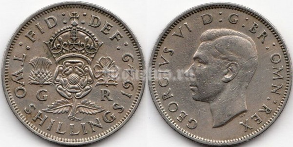 монета Великобритания 2 шиллинга 1949 год
