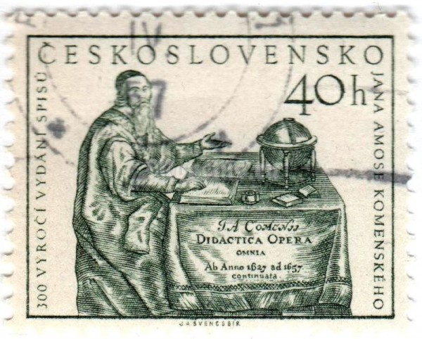 марка Чехословакия 40 геллер "Komensky teaching" 1957 год Гашение