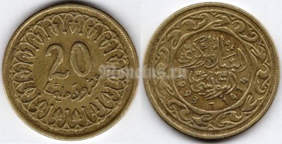 монета Тунис 20 миллимов 1993 год