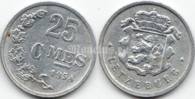 монета Люксембург 25 сантимов 1954 год