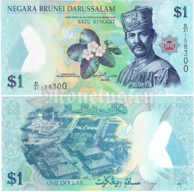 бона Бруней 1 доллар 2013 год, пластик