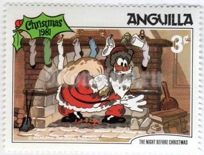 марка Ангилья 3 цента "Scenes from "The Night Before Christmas"" 1981 год