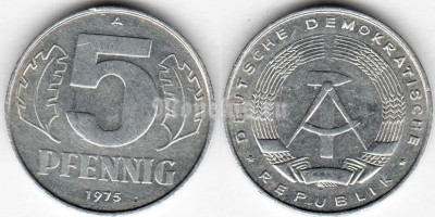 монета Германия 5 пфеннигов 1975 год