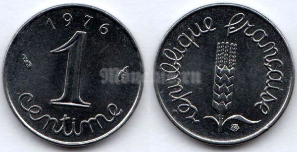 монета Франция 1 сантим 1976 год