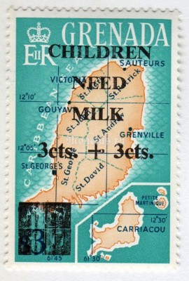 марка Гренада 3+3 цента "Overprinted" 1968 год
