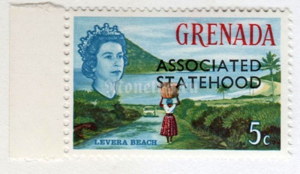 марка Гренада 5 центов "Levera Beach (overprinted)" 1967 год