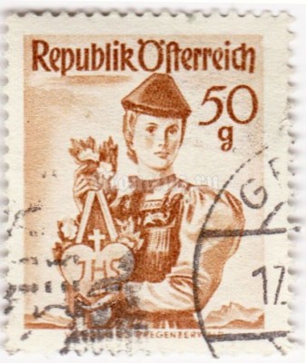 марка Австрия 50 Австрийских грош "Форарльберг, Брегенцервальд" 1958 год