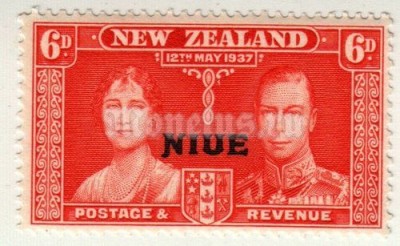 марка Ниуэ 6 пенни "Король Георг VI. - Королева Елизавета" 1937 год