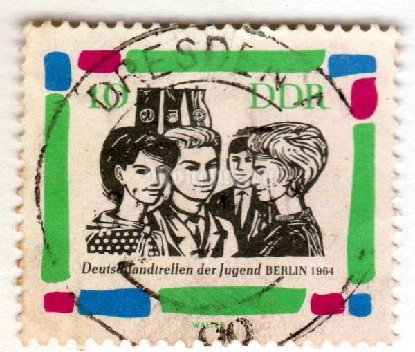 марка ГДР 10 пфенниг "Youth meeting" 1964 год Гашение