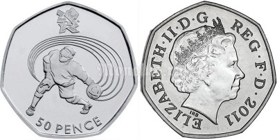 монета Великобритания 50 пенсов 2011 год Летние Олимпийские игры в Лондоне 2012 год - голбол