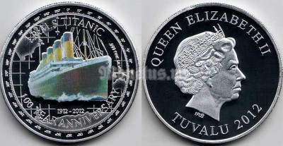 Монетовидный жетон Тувалу 2012 год 100-летие гибели Титаника, эмаль