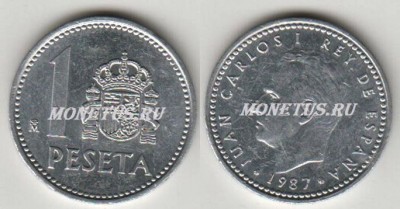 монета Испания 1 песет 1987 год
