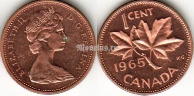 Монета Канада 1 цент 1965 год