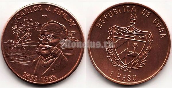 монета Куба 1 песо 1988 год Финлей Карлос Хуан