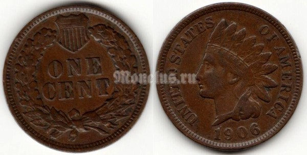 Монета США 1 цент 1906 год