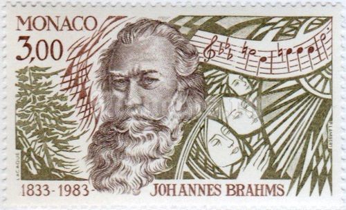 марка Монако 3,00 франка "Johannes Brahms (1833-1897), german composer" 1983 год