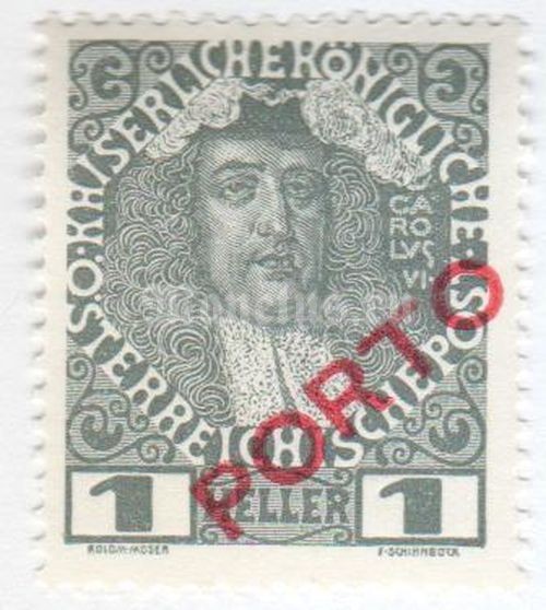 марка Австрия 1 геллер "Emperor Charles VI (1711-40)" 1916 год