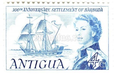 марка Антигуа 4 цента "Resettlement of Barbuda, 300th anniv." 1967 год