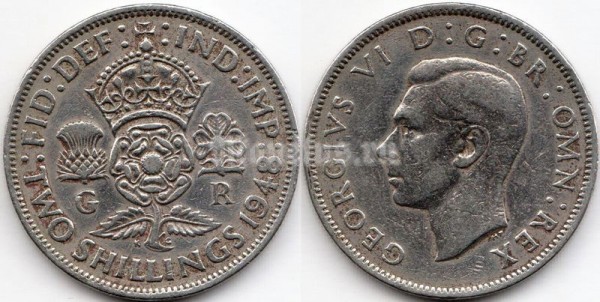 монета Великобритания 2 шиллинга 1948 год