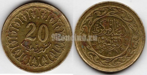 монета Тунис 20 миллимов 1997 год