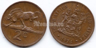 монета ЮАР 2 цента 1974 год