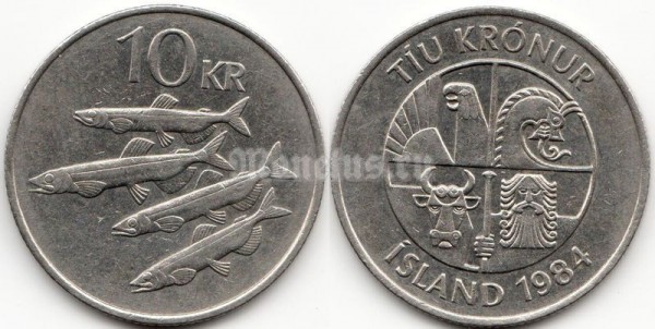 монета Исландия 10 крон 1984 год