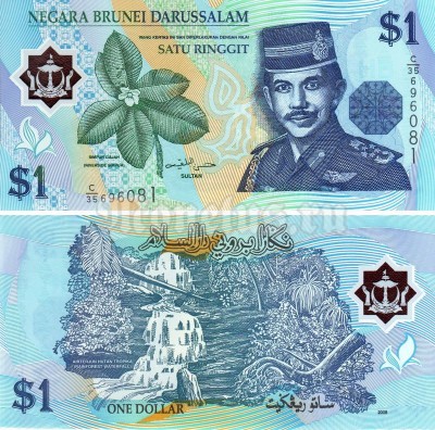 банкнота Бруней 1 доллар 1996 год, пластик