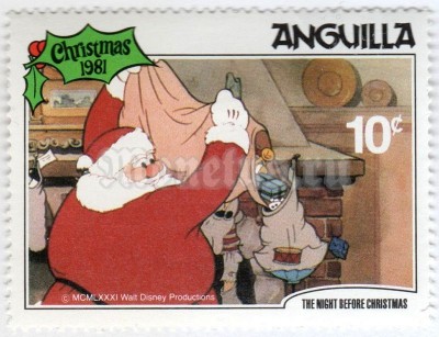 марка Ангилья 10 центов "Scenes from "The Night Before Christmas"" 1981 год