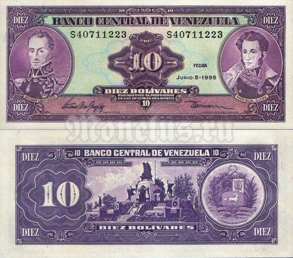 банкнота Венесуэла 10 боливаров 1995 год